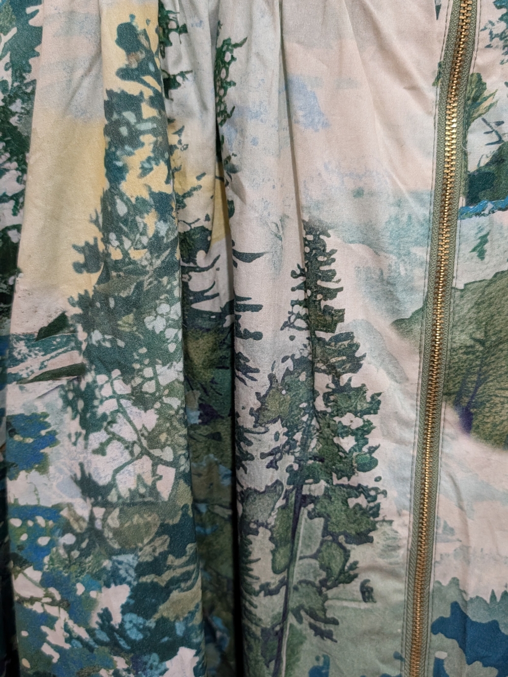 Anthropologie Tommie Green and Blue Printed Midi Dress with Smocked Waist - Picture 3 of 6